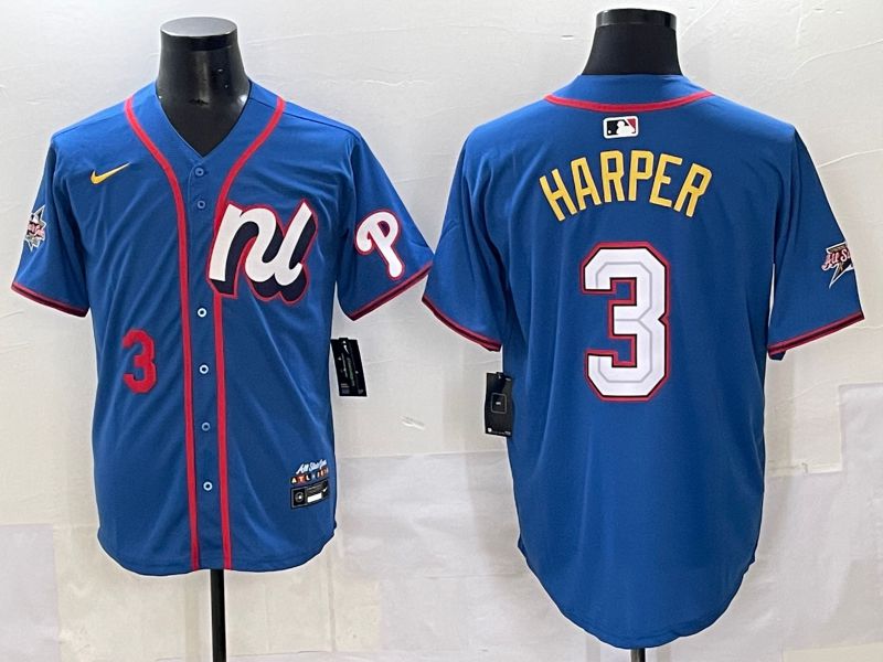 Men 2025 Philadelphia Phillies #3 Harper Blue All star Nike MLB Jersey style 03